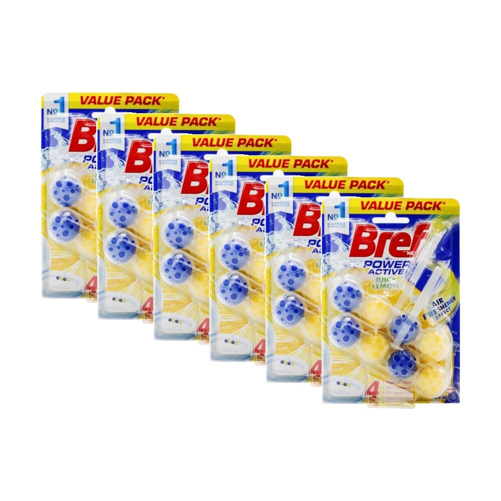 6x 2pc Bref Toilet Cage Power Active Juicy Lemon Value Pack Freshner 50g