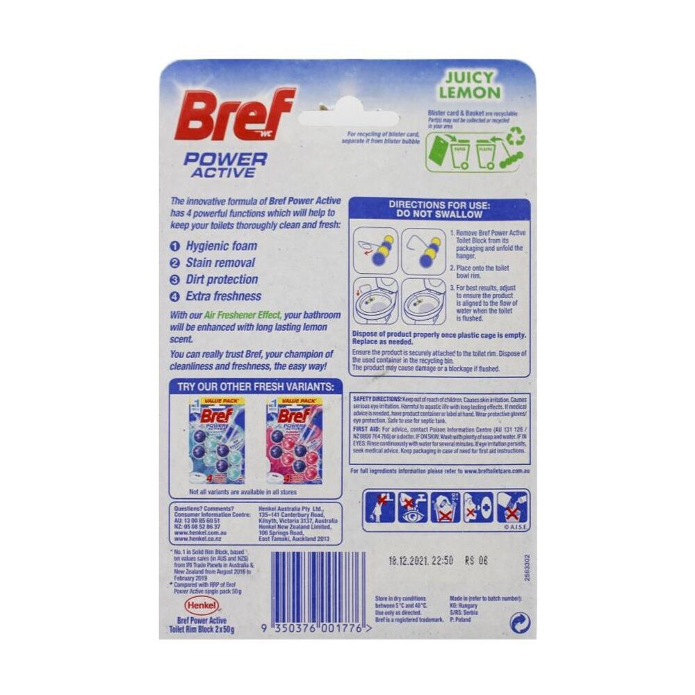 6x 2pc Bref Toilet Cage Power Active Juicy Lemon Value Pack Freshner 50g