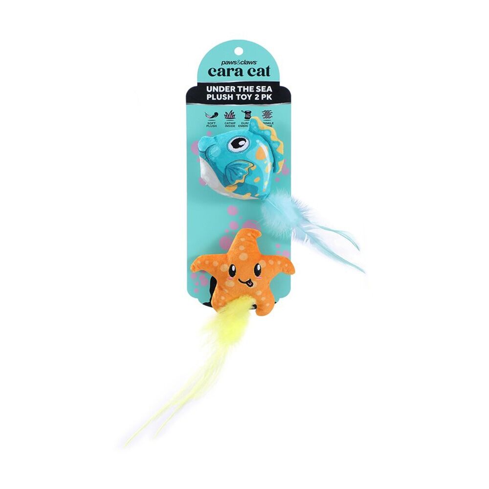 12x 2pc Paws And Claws Cara Pet Cat Sea Life Plush Toy Assorted 10x5x5cm