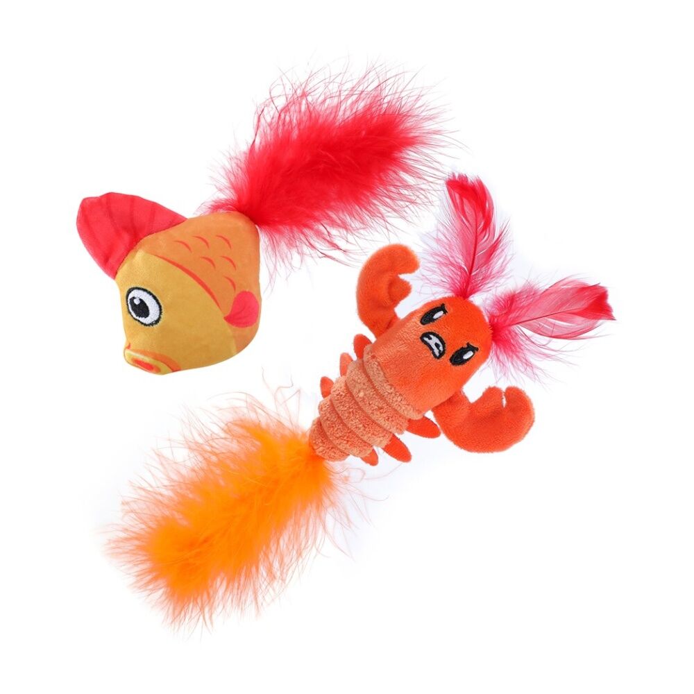6x 2pc Paws And Claws Cara Pet Cat Sea Life Plush Toy Assorted 10x5x5cm