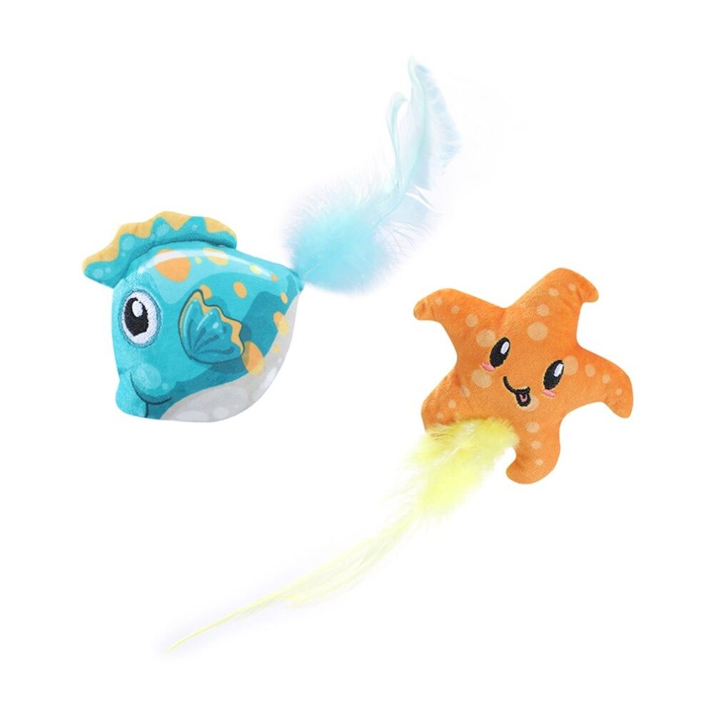 6x 2pc Paws And Claws Cara Pet Cat Sea Life Plush Toy Assorted 10x5x5cm