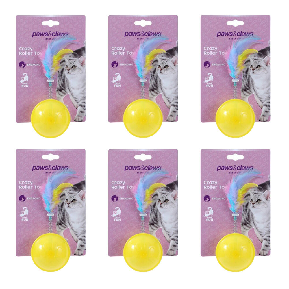 6x Paws And Claws Crazy Rolling Engaging Cat Play Toy 10x4cm Assorted