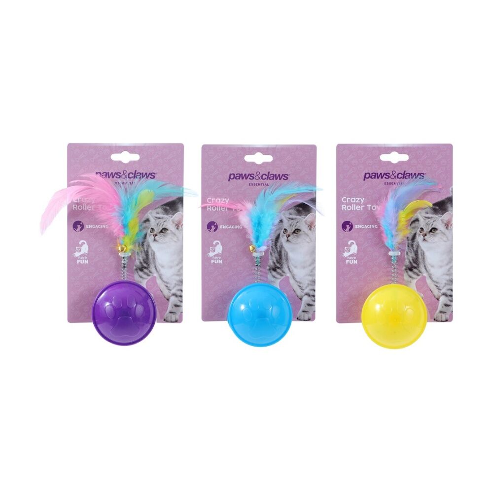 6x Paws And Claws Crazy Rolling Engaging Cat Play Toy 10x4cm Assorted