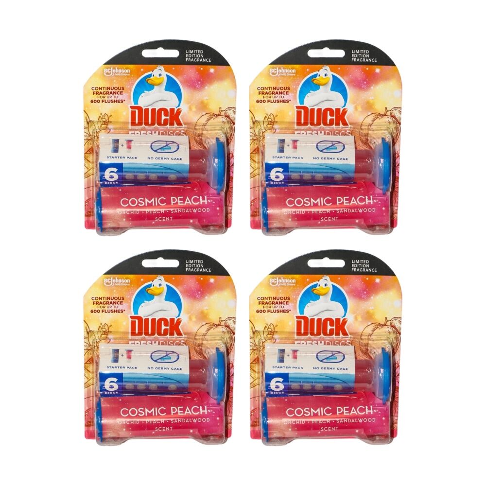4x 6pc Duck Fresh Discs Toilet Cleaner Cosmic-Peach Starter Kit