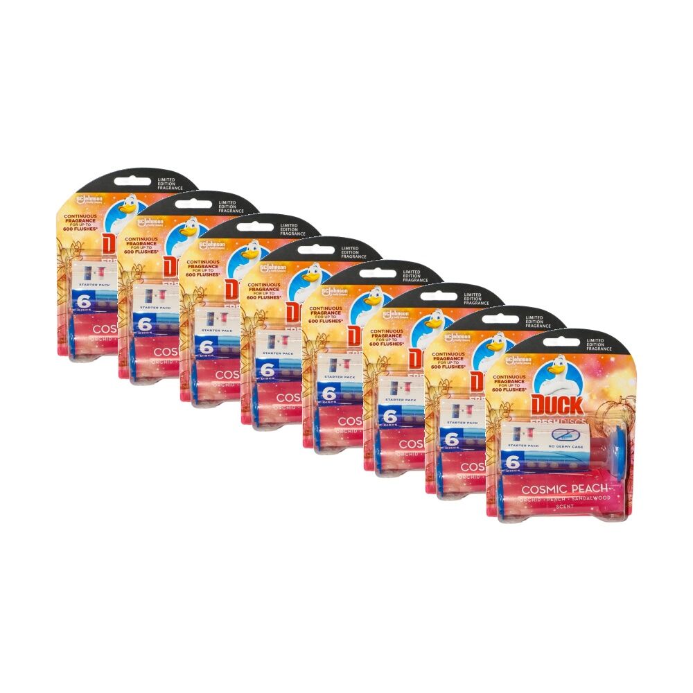 8x 6pc Duck Fresh Discs Toilet Cleaner Cosmic-Peach Starter Kit