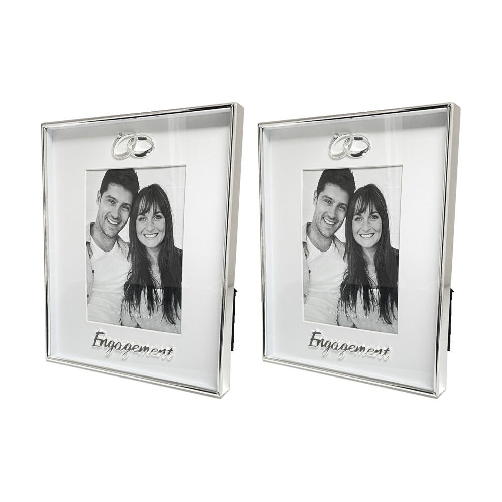 2PK Gibson Gifts Boxed Photo Frame Engagement 4x6 Silver MDF Metal Glass