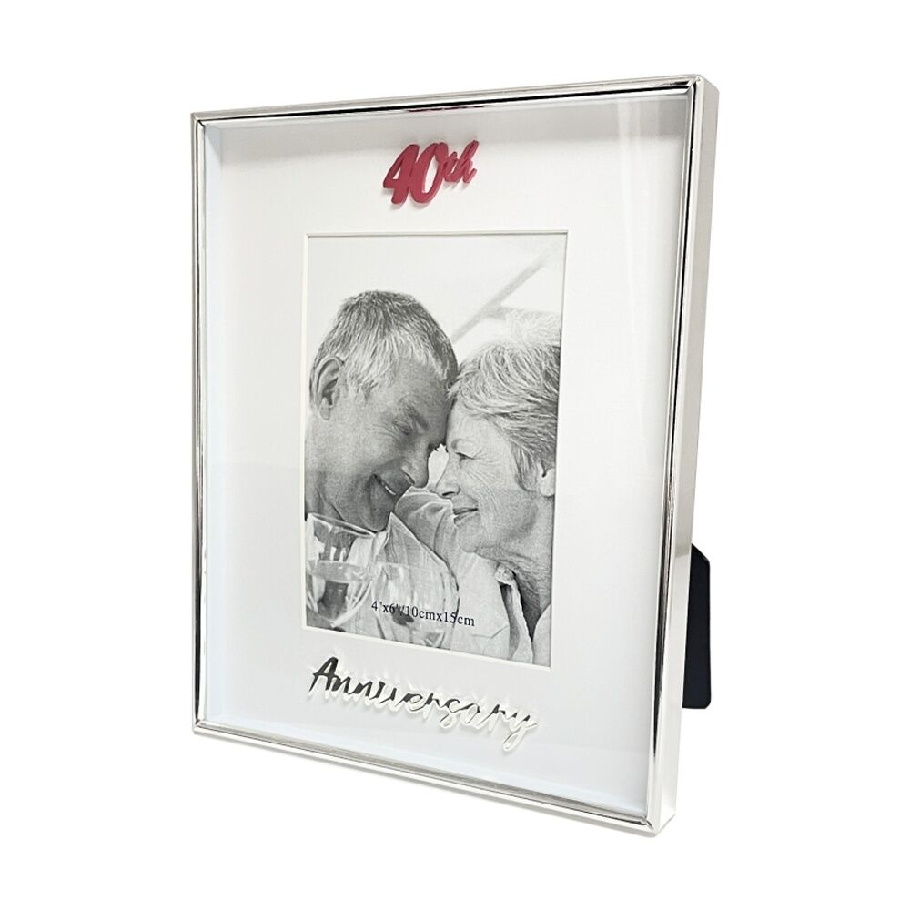Gibson Gifts Boxed Photo Frame 40th Anniversary 4x6 White Silver MDF