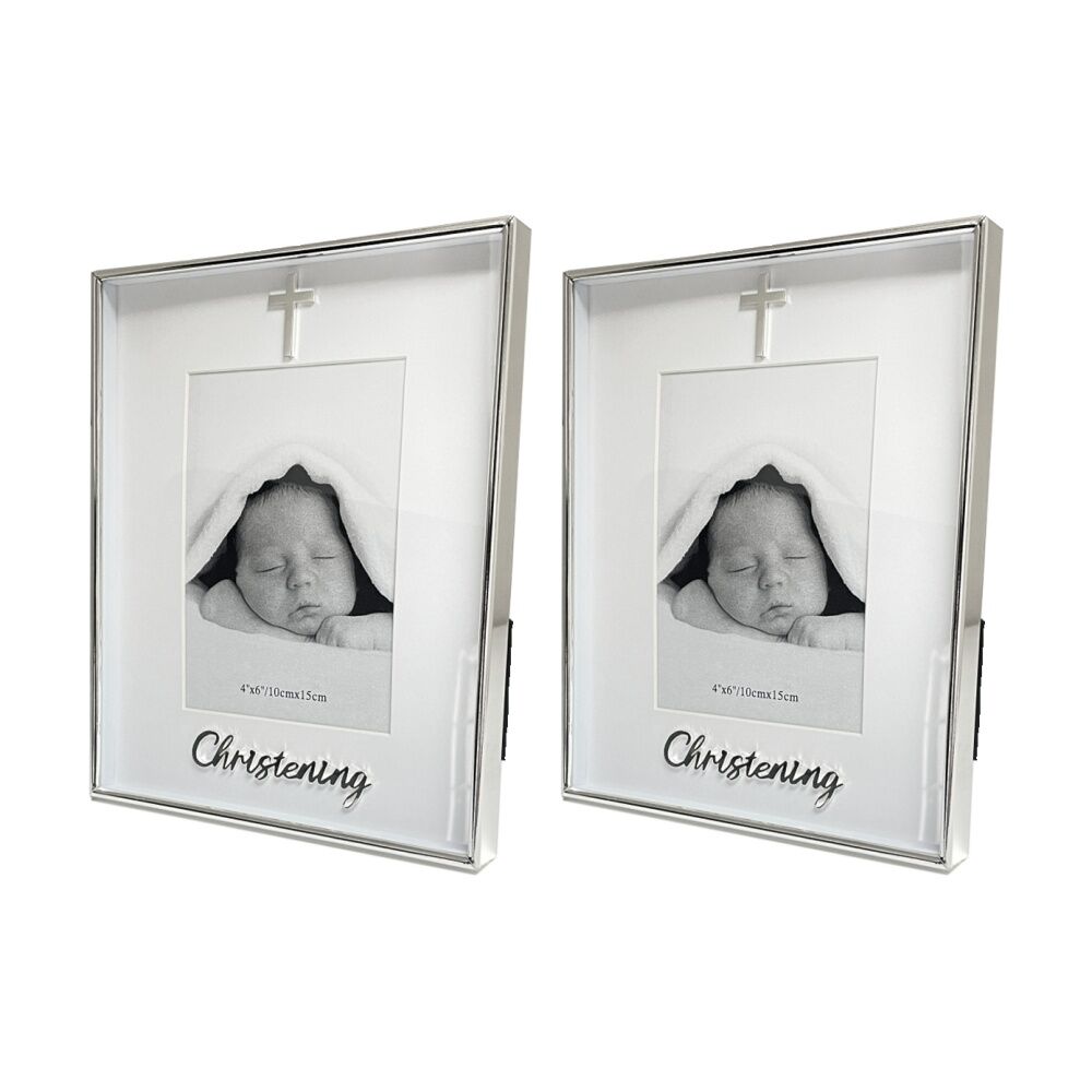 2PK Gibson Gifts Boxed Christening Picture Photo Frame 4x6 White Silver