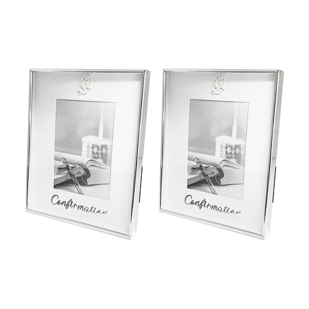 2PK Gibson Gifts Boxed Confirmation Picture Photo Frame 4x6 White Silver