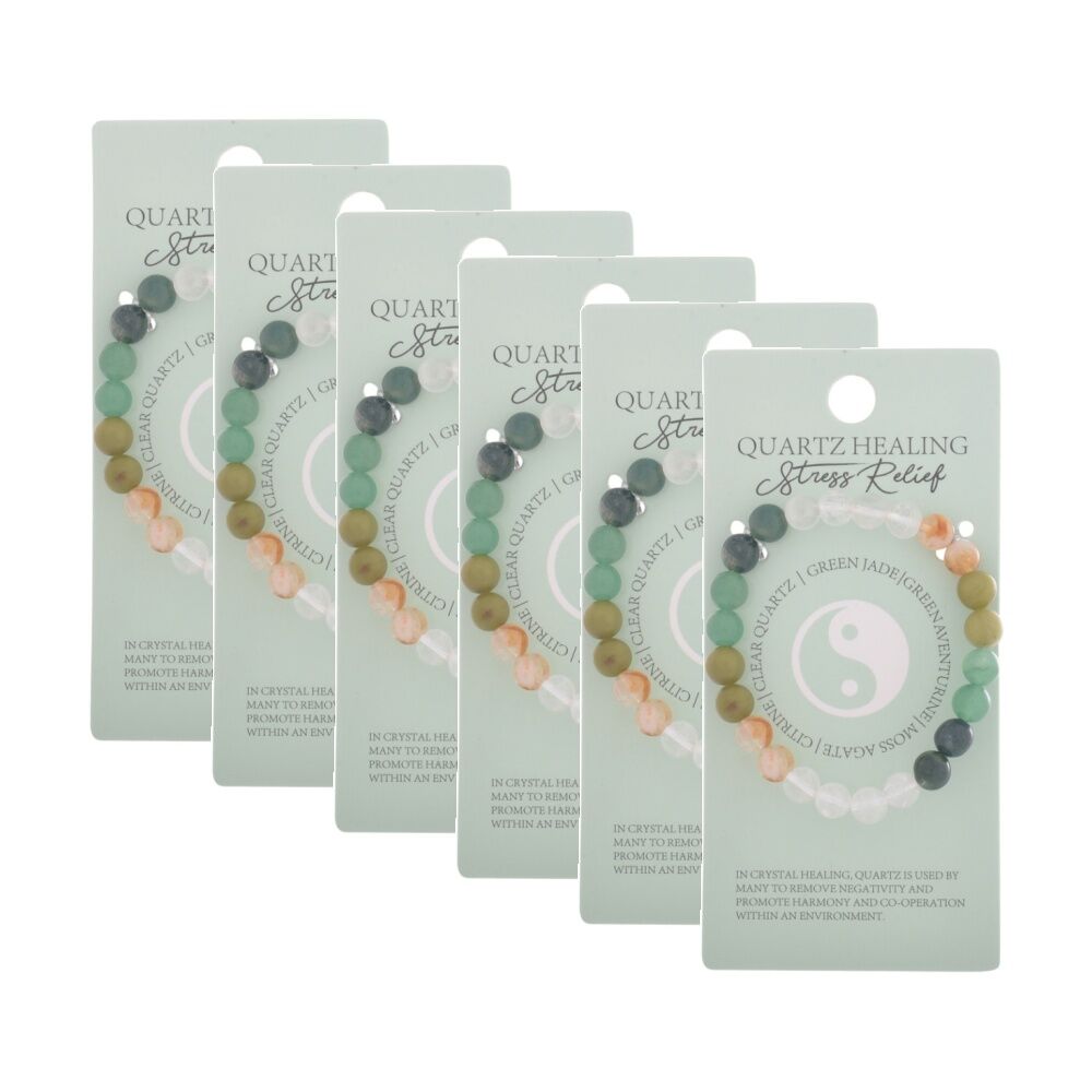 6PK Gibson Gifts Quartz Bracelet Stress Relief Beaded Jewellery Multicoloured