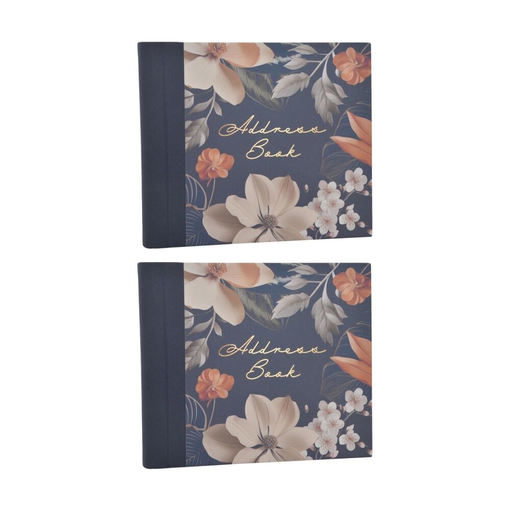2PK Zara Floral Address Book Navy Blue w/ Gold Lettering & Botanical Art