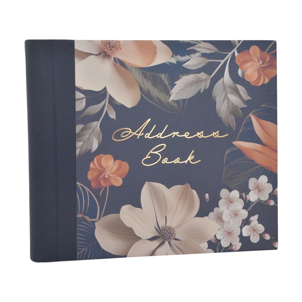 2PK Zara Floral Address Book Navy Blue w/ Gold Lettering & Botanical Art
