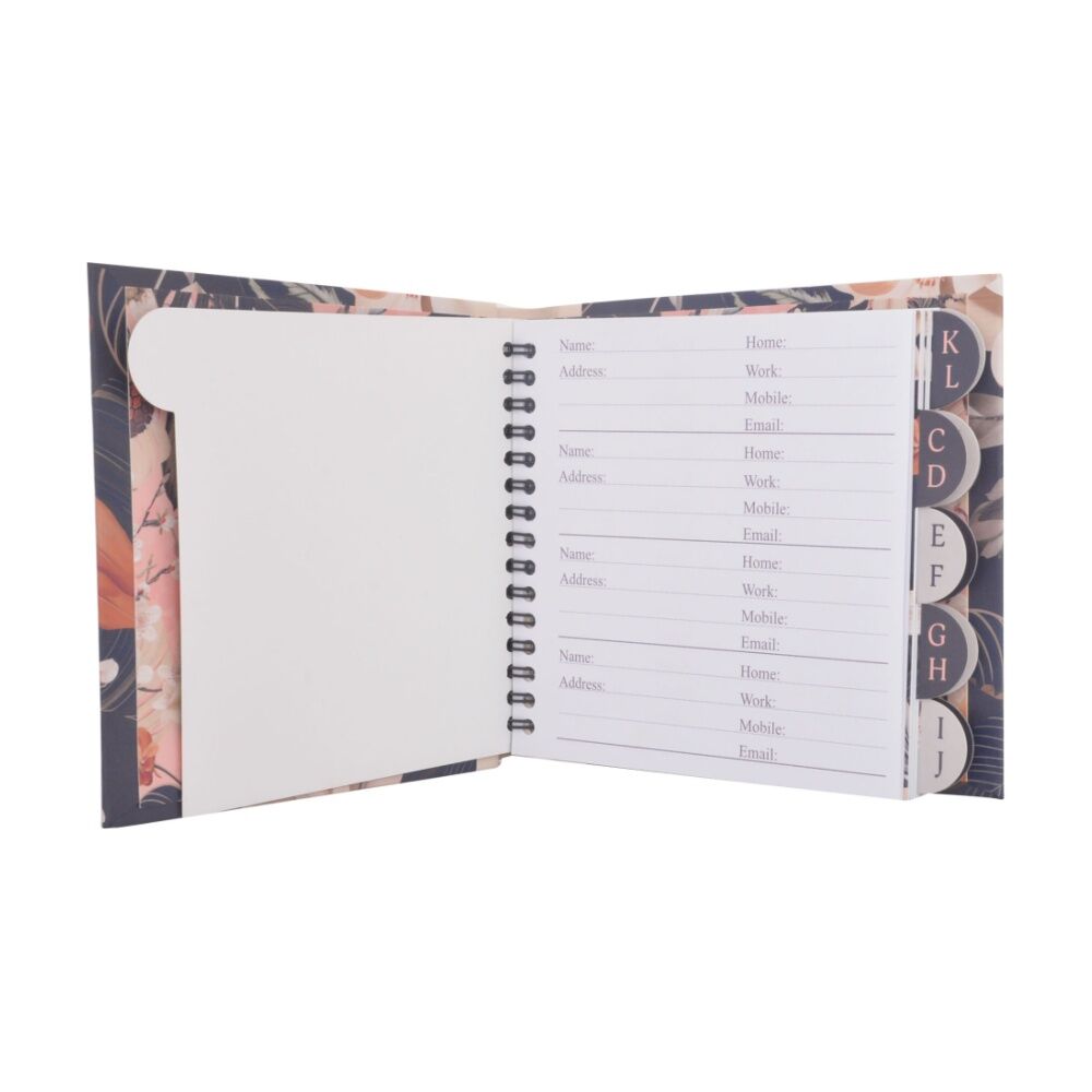 2PK Zara Floral Address Book Navy Blue w/ Gold Lettering & Botanical Art