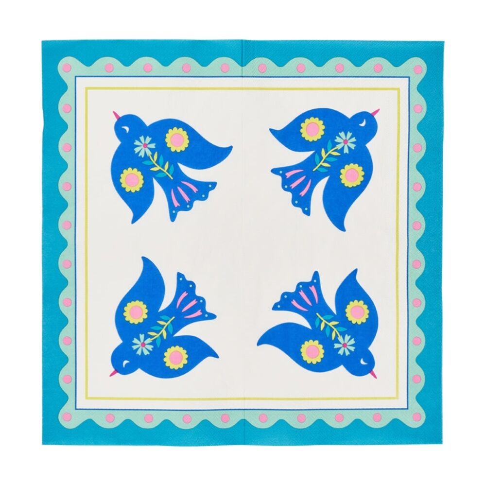 8x 20pc Annabel Trends Blue Festive Paper Napkins Fiesta Bird 23.5x33cm