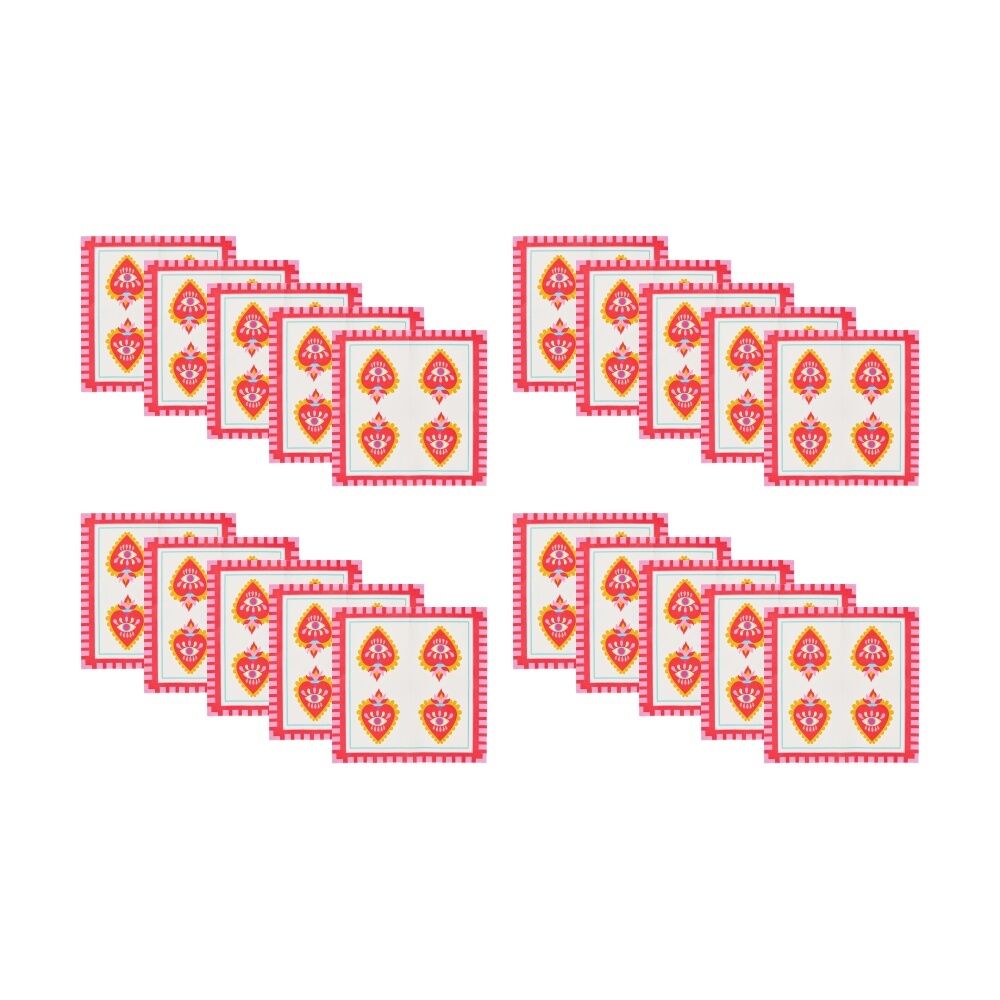 8x 20pc Annabel Trends Pink & Red Festive Paper Napkins Fiesta Heart 23.5x33cm