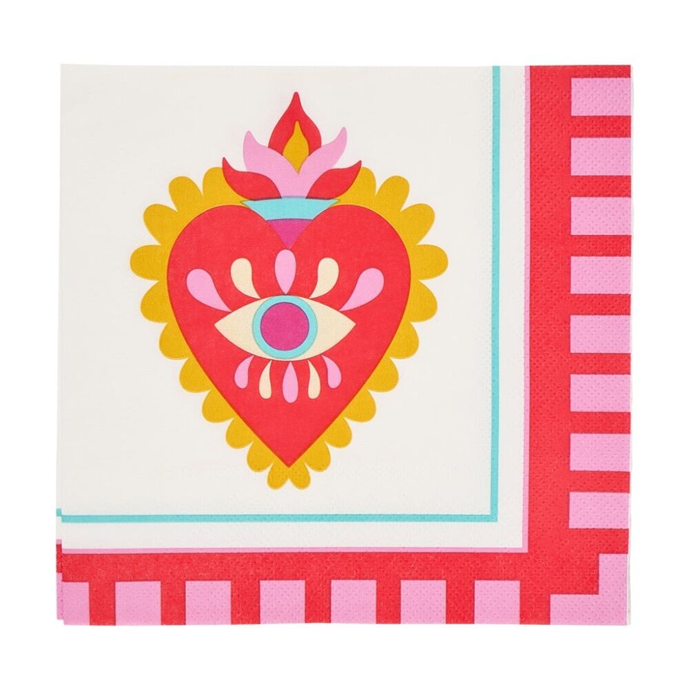 8x 20pc Annabel Trends Pink & Red Festive Paper Napkins Fiesta Heart 23.5x33cm
