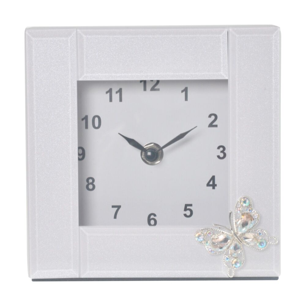 Gibson Gifts Crystal Butterfly Tabletop Desk Clock White Glitter