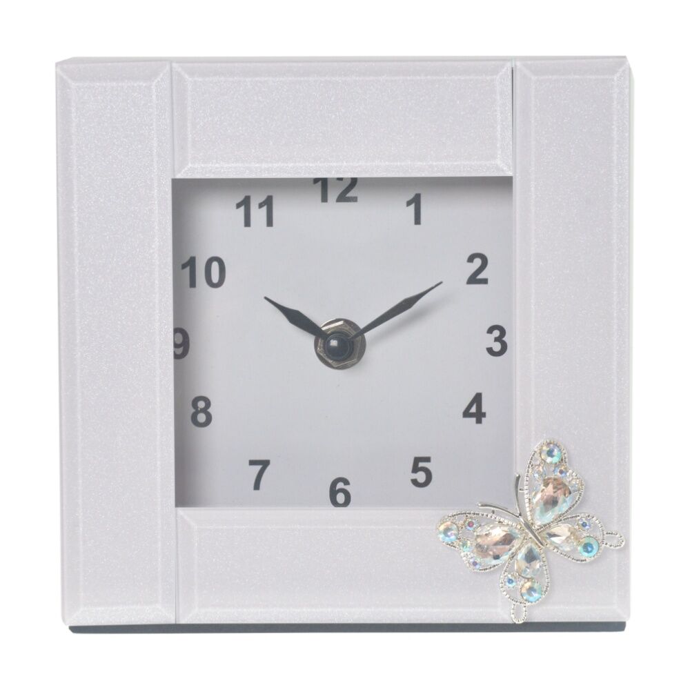 Gibson Gifts Crystal Butterfly Tabletop Desk Clock White Glitter