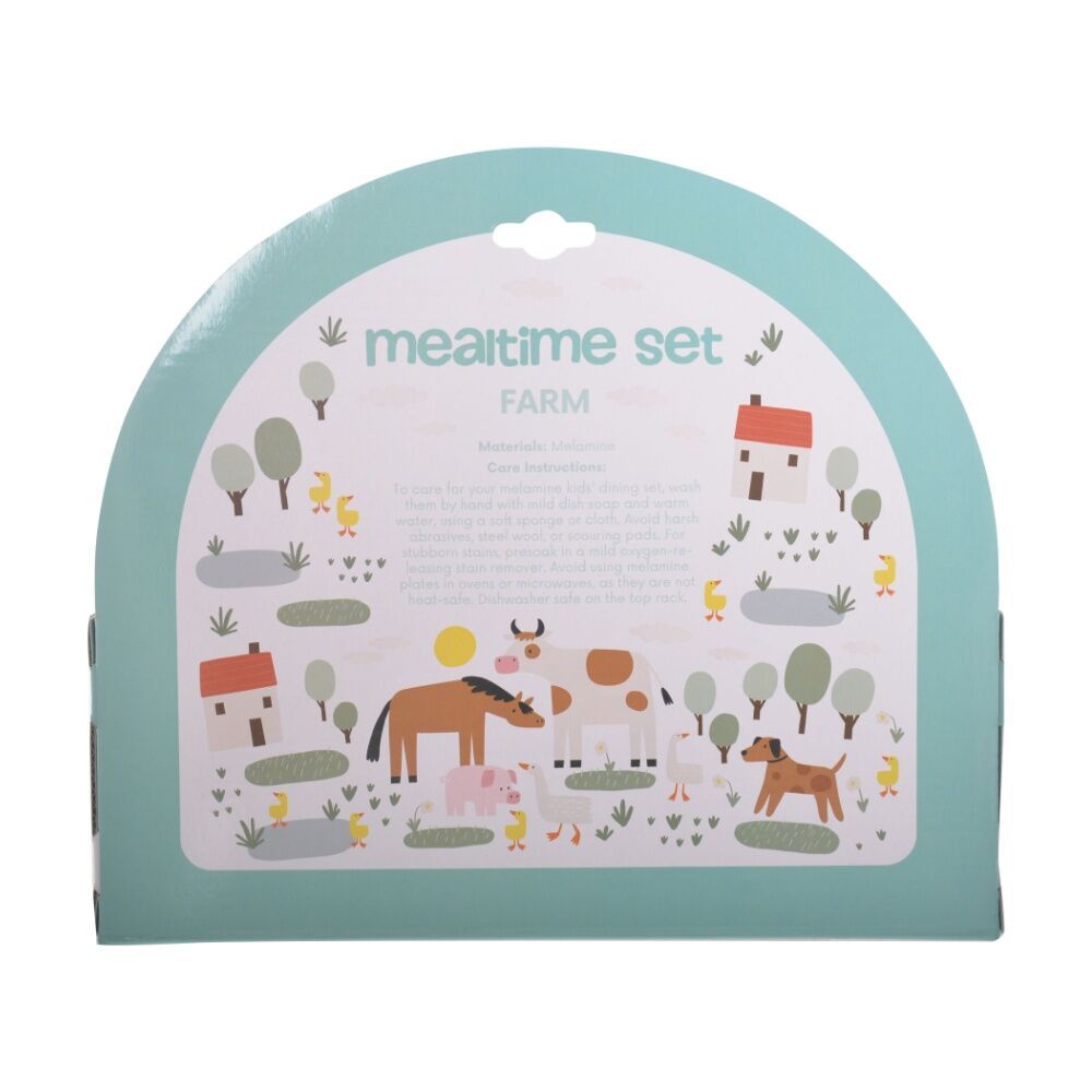 Gibson Gifts Farm Blue Kids Meal Dinner Set Melamine Plate Bowl Cup Cutlery