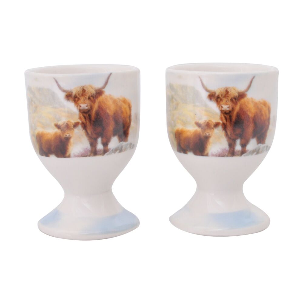 3PK 2pc Macneil Ceramic Highland Cow Soft Boiled Egg Cup Holder Set