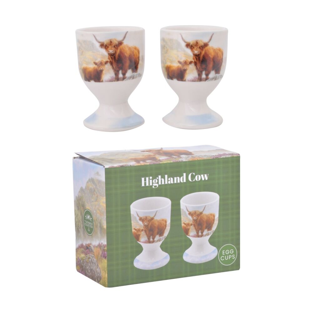3PK 2pc Macneil Ceramic Highland Cow Soft Boiled Egg Cup Holder Set