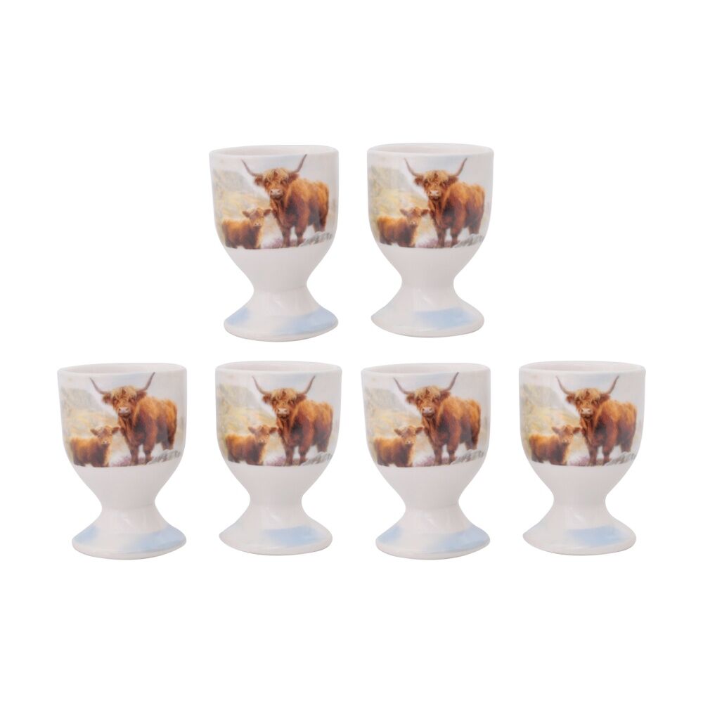 3PK 2pc Macneil Ceramic Highland Cow Soft Boiled Egg Cup Holder Set