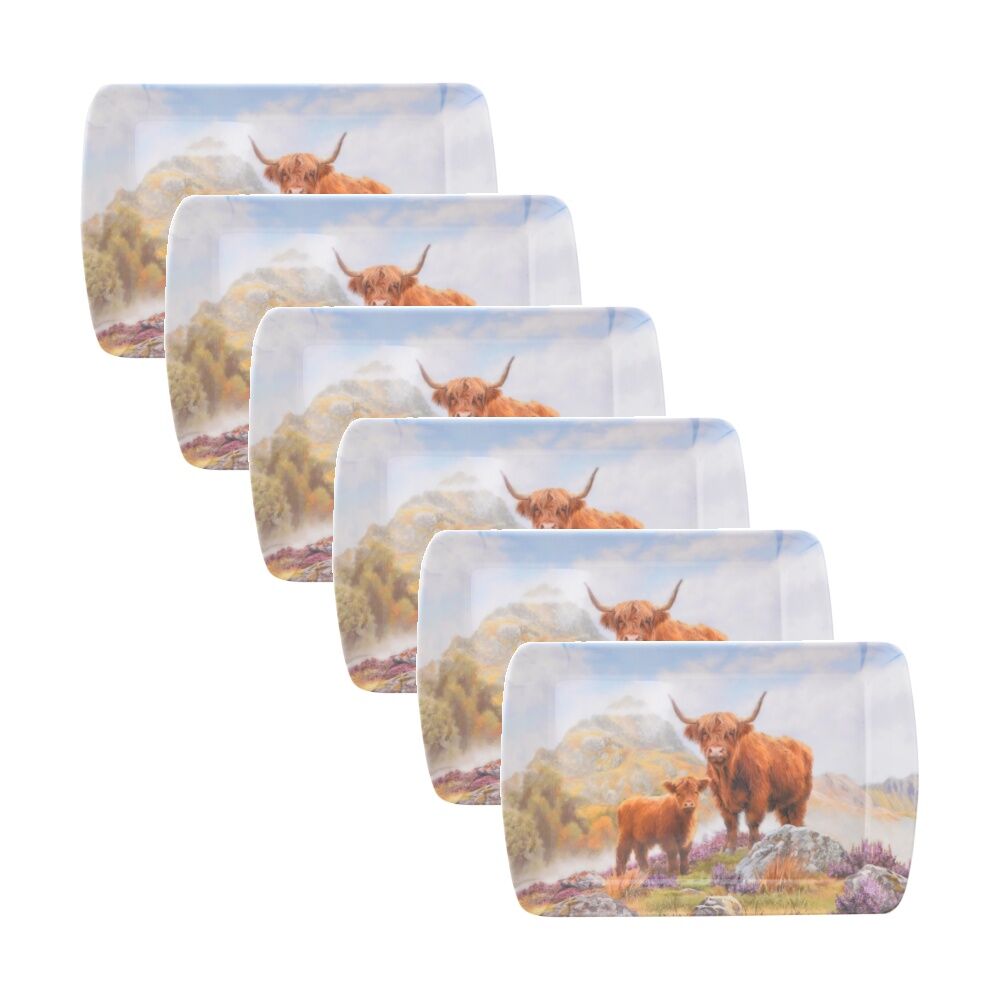 6PK Macneil Highland Cow Melamine Rectangular Serving Tray 16x24cm