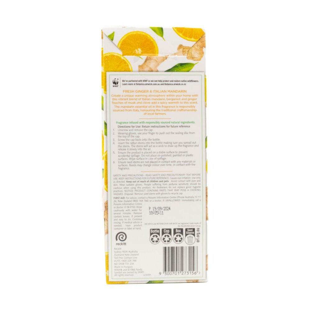 23PK Air Wick Botanica Reed Diffuser 80ml Fresh Ginger & Italian Mandarin
