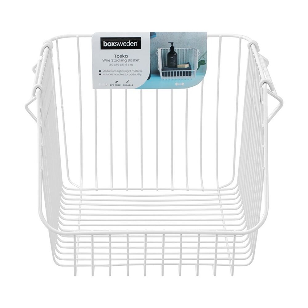 8PK Boxsweden Toska Wire Durable Stacking Basket Storage 30x29x21.5cm White