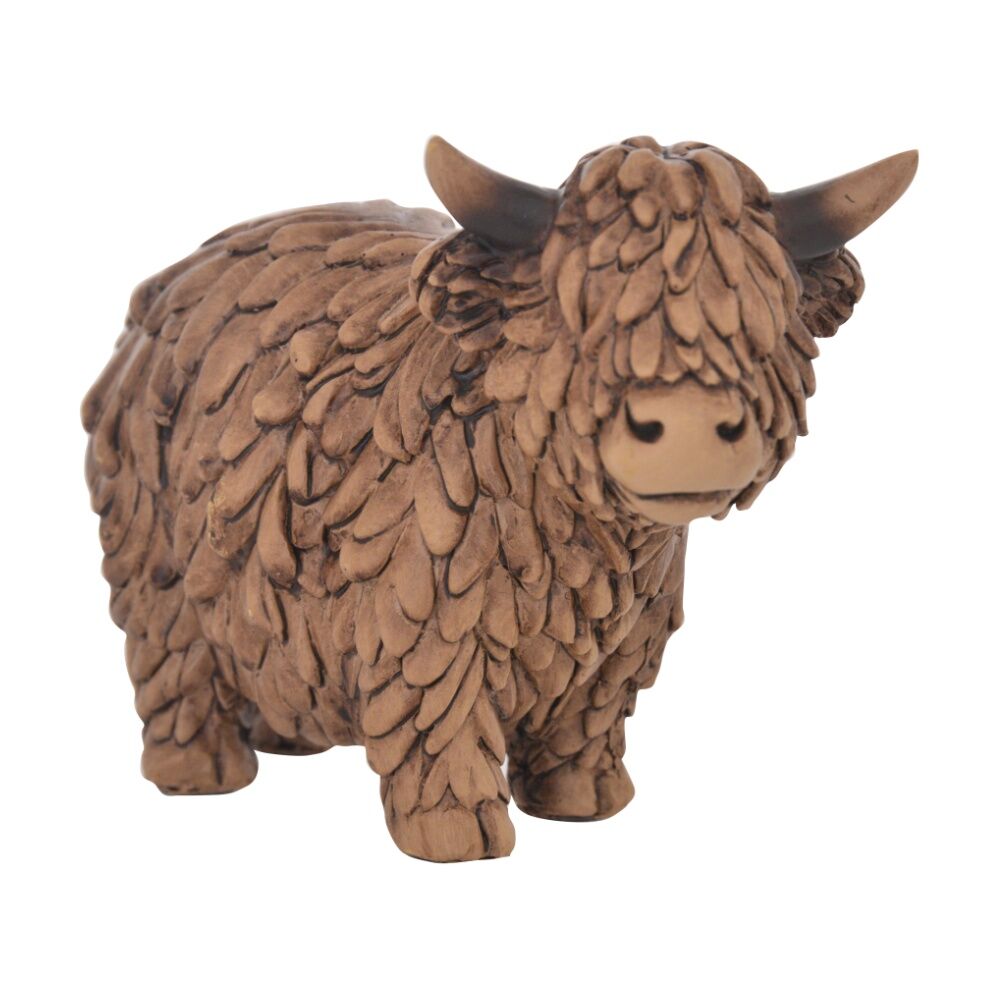 2PK Gibson Gifts Hughie Highland Cow Small Figurine Brown Polyresin