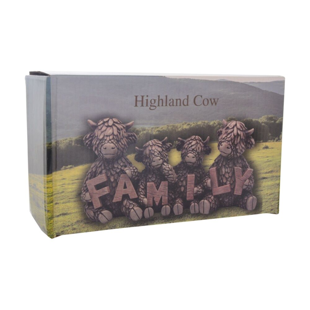 Gibson Gifts Hughie Highland Cow Family Brown Resin Figurine Ornament
