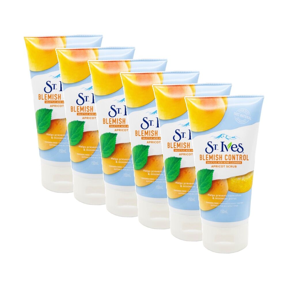 6PK St Ives Acne Cleanser Scrub Salicylic Acid Blemish Control 150ml Apricot