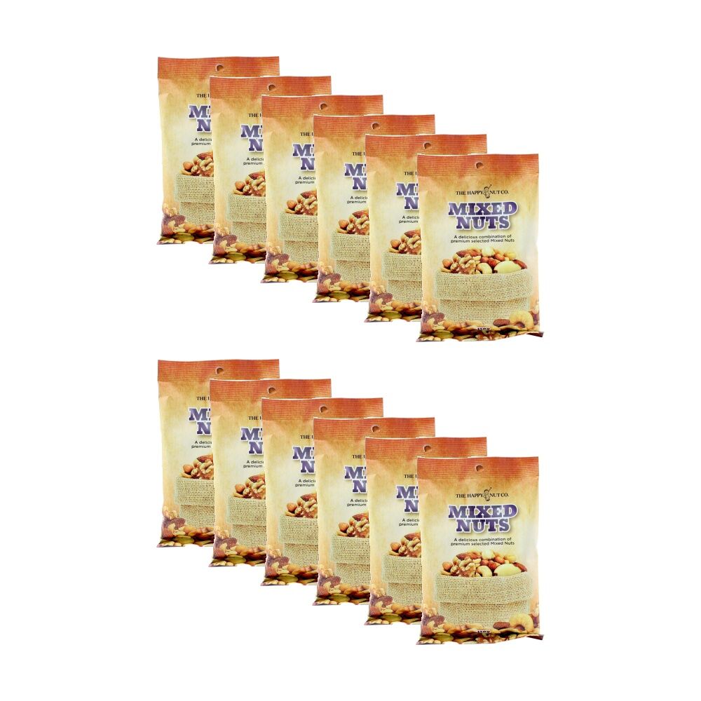 12PK The Happy Nut Co Mixed Nuts W/ Almond & Cashews Ready To Eat Snack 150g