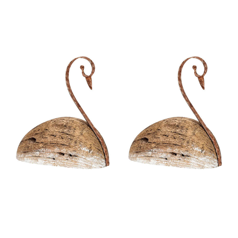 2PK Small Swan Indoor/Outdoor Timber Home/Garden Decor Sculpture 18.5x16.5x7.5cm