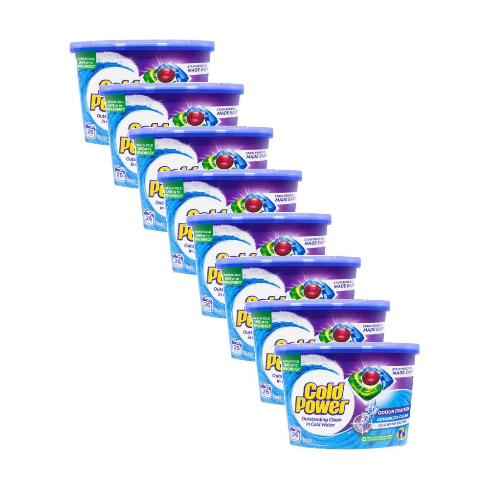 8x 26pc Cold Power Advanced Clean Water Laundry Capsules 364g Odour Fighter