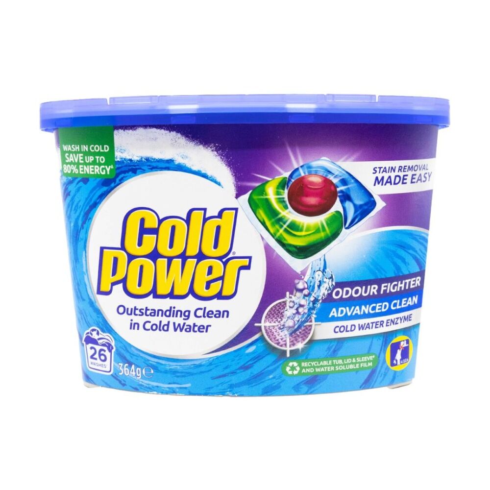 8x 26pc Cold Power Advanced Clean Water Laundry Capsules 364g Odour Fighter