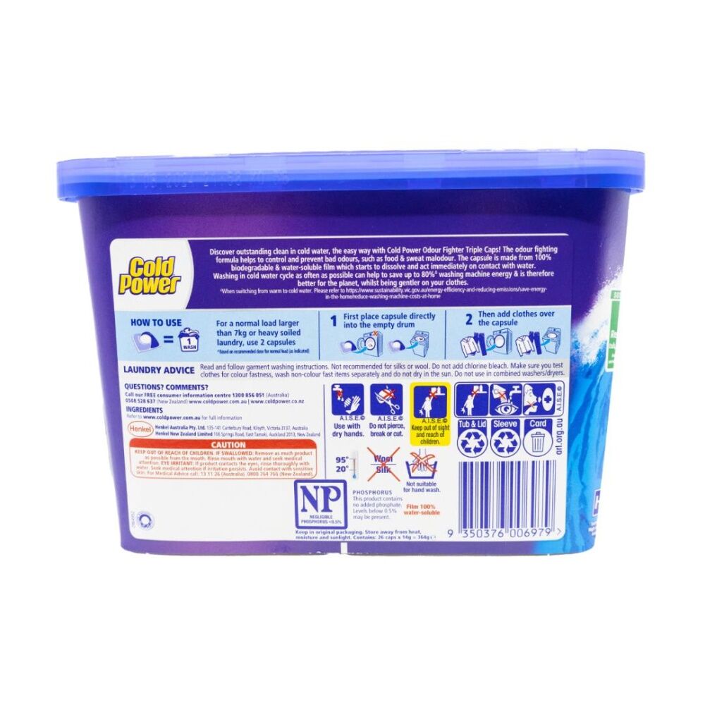 8x 26pc Cold Power Advanced Clean Water Laundry Capsules 364g Odour Fighter
