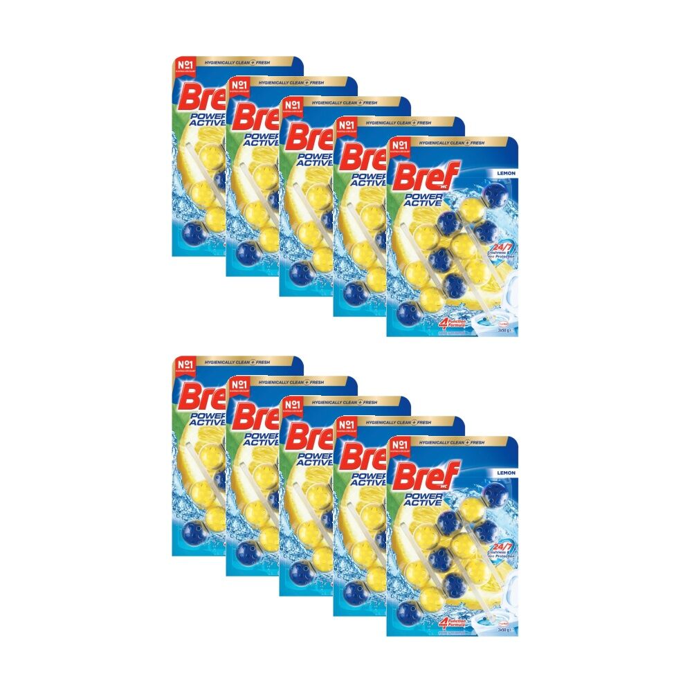 10x Bref 3pc Toilet Cage Power Active Lemon Fresh Cleaner Tablets Freshner 50g