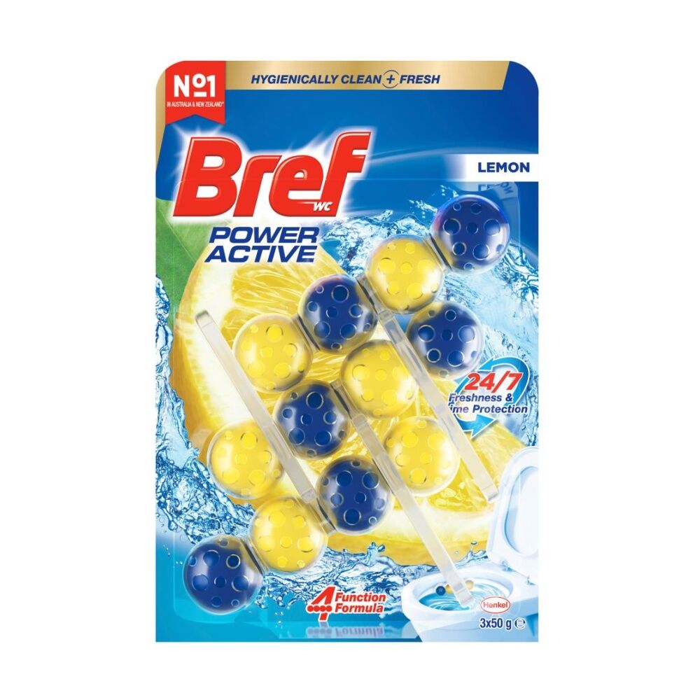 10x Bref 3pc Toilet Cage Power Active Lemon Fresh Cleaner Tablets Freshner 50g
