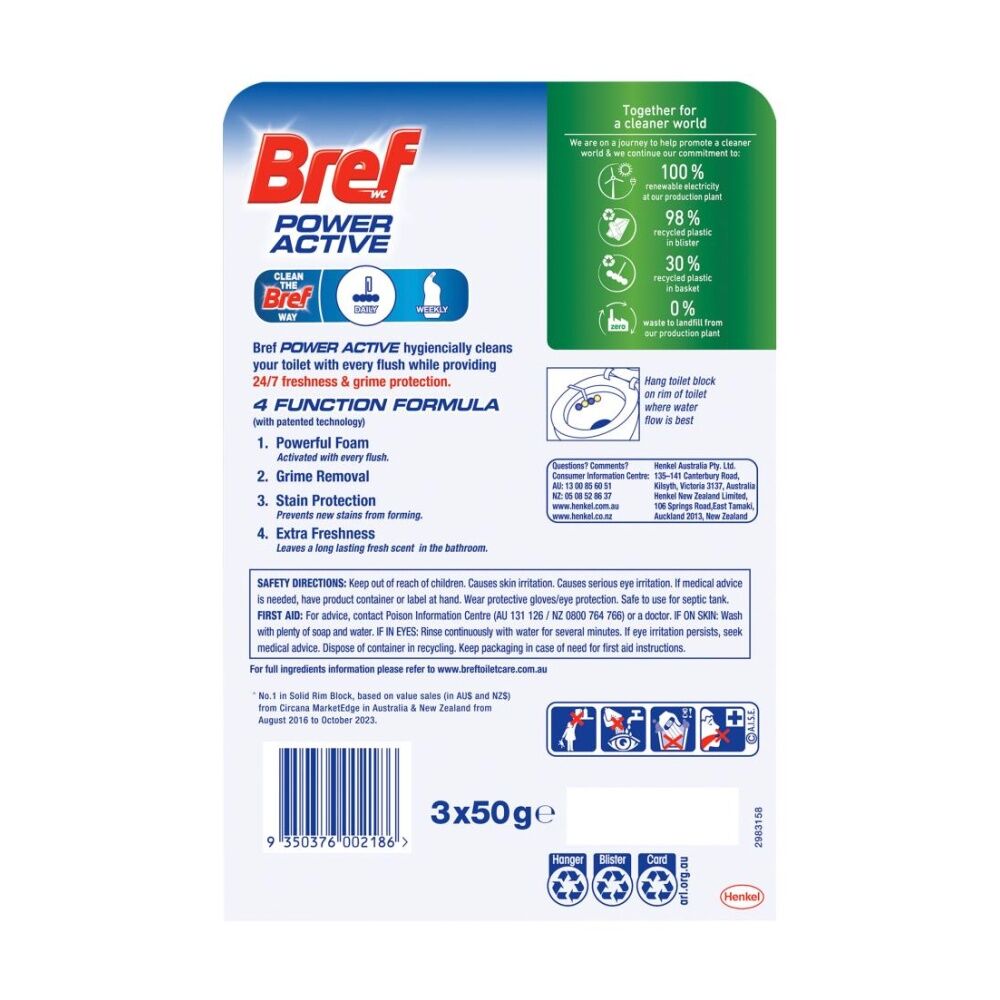 5x Bref 3pc Toilet Cage Power Active Lemon Fresh Cleaner Tablets Freshner 50g