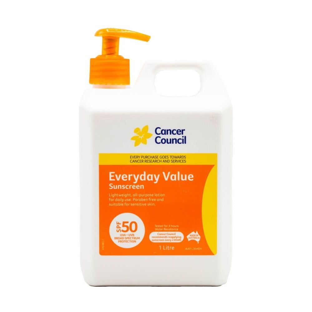 2PK Cancer Council Everyday Value Sun Protection Sunscreen SPF50 Plus W/ Pump 1L