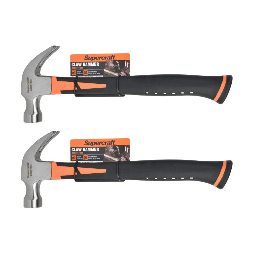 2PK Supercraft Claw Hammer DIY/Carpentry Tool W/ Fibreglass Handle 450g