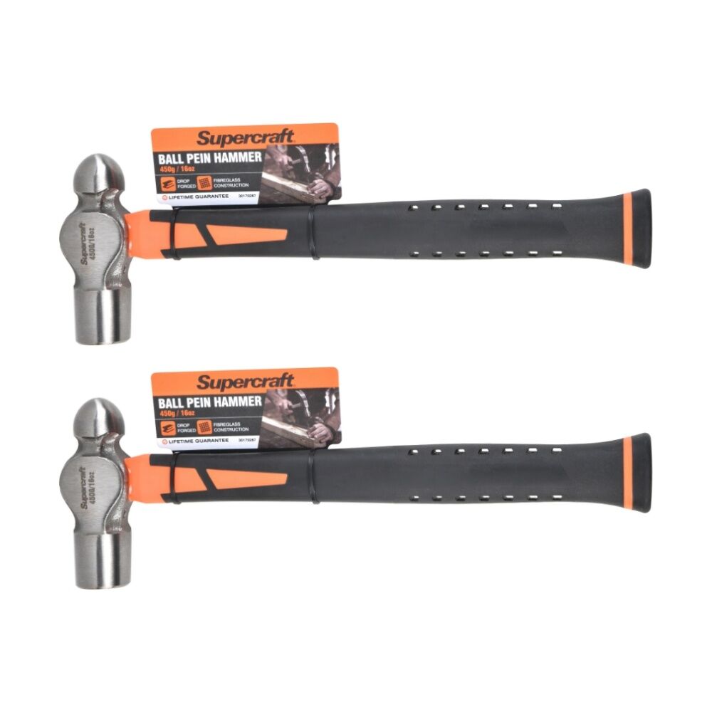 2PK Supercraft Ball Peen Hammer DIY/Carpentry Tool W/ Fibreglass Handle 450g