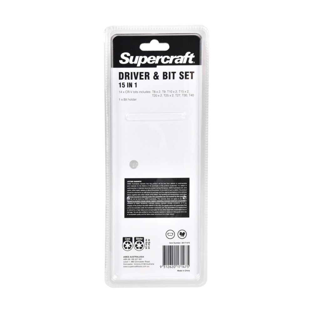 Supercraft 15-in-1 Torx Screwdriver & Bit DIY/Carpentry Tool Set Multi-sized