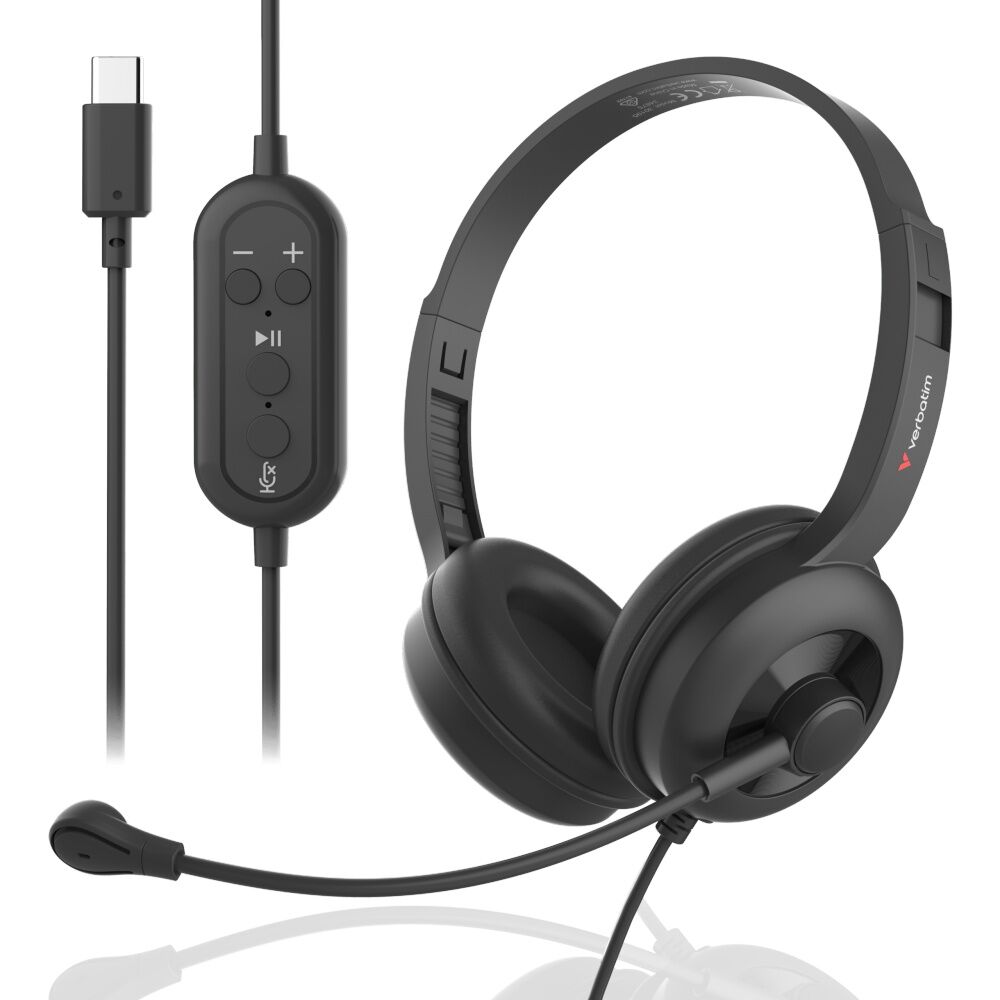 Verbatim Clarity Sound USB-C Wired Overear Headset W/ Microphone Black