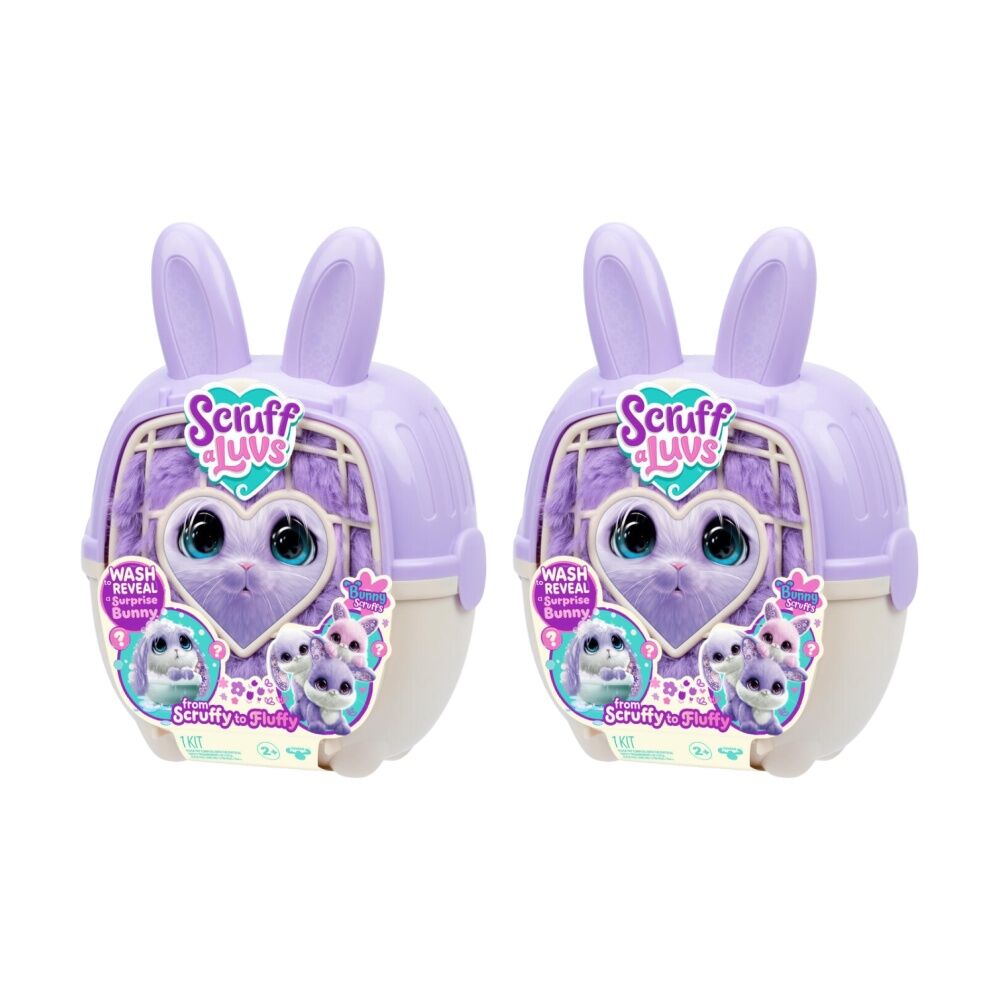 2PK Scruffaluvs Series 2 Bunny Single Pack Kids Plush Toy W/ Carrier 2y+