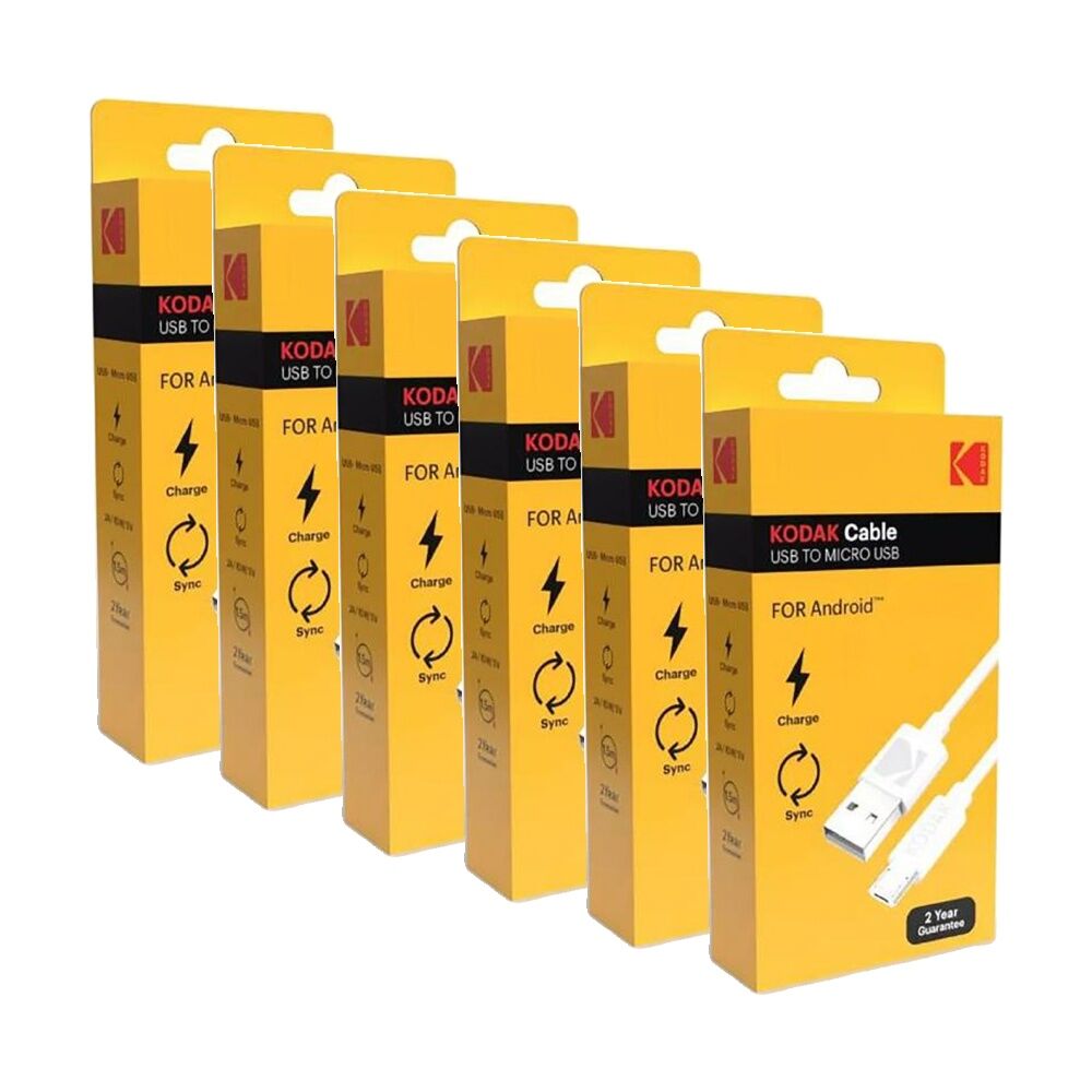 6PK Kodak Micro-USB Charging/Data Sync Cable Cord For Andriod Devices White