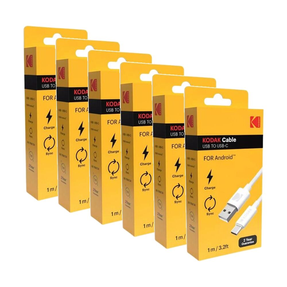 6PK Kodak USB-A-to-USB-C Device Charging/Data Sync Cable Cord 1m White