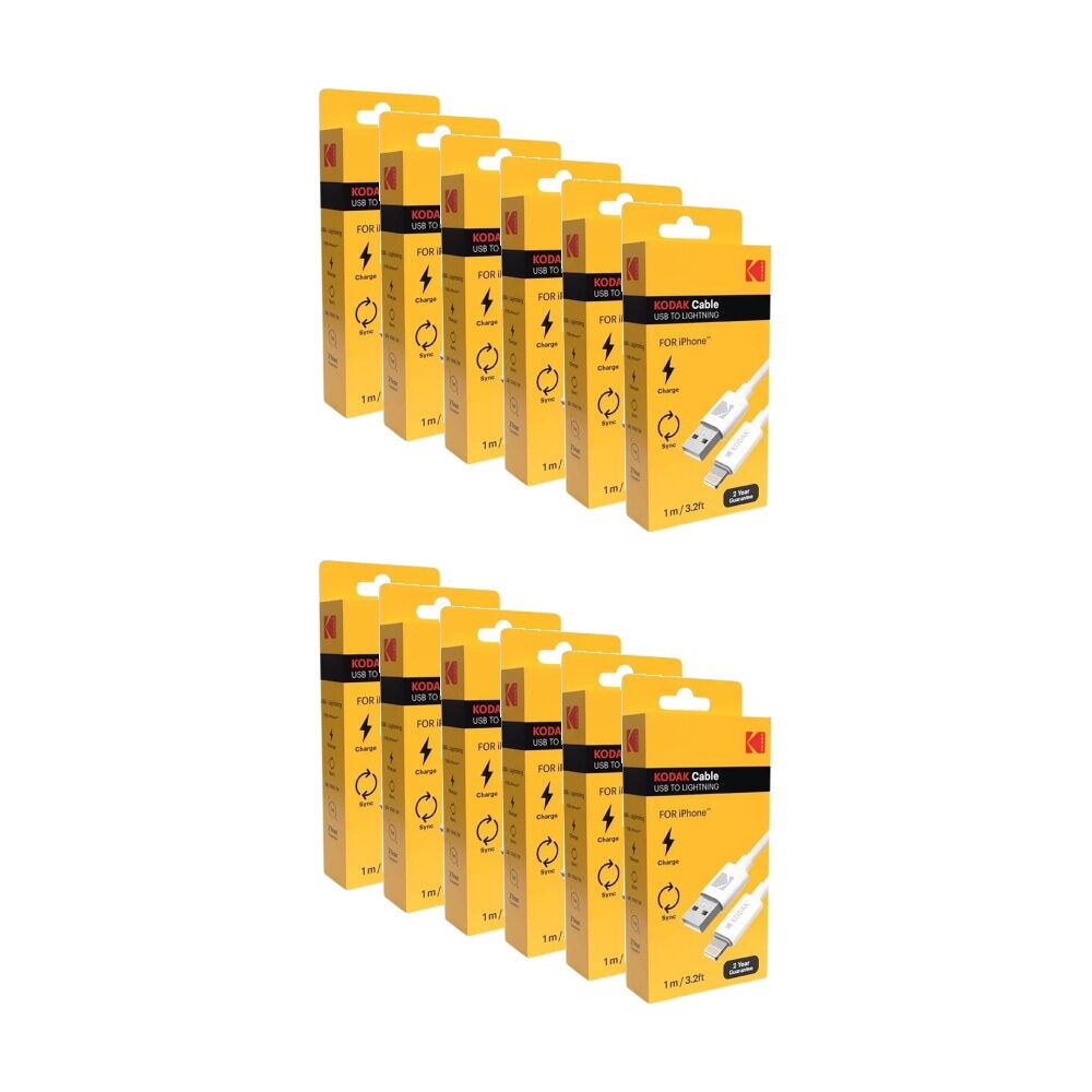 12PK Kodak Charging/Data Sync Cable Cord For Apple iPhone 1m White