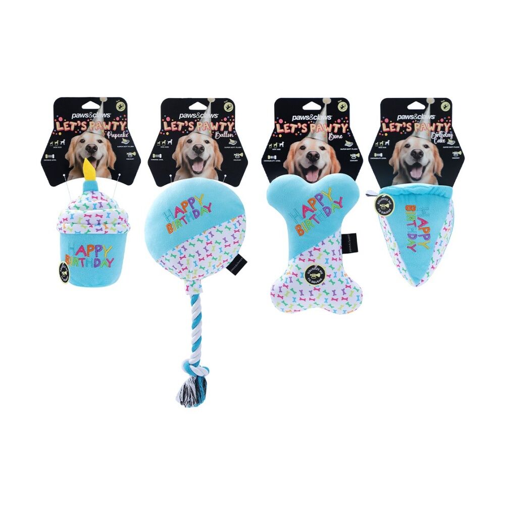 12x Paws And Claws Birthday Plush Dog Pet Play Toy 20-35x12x8cm Assorted